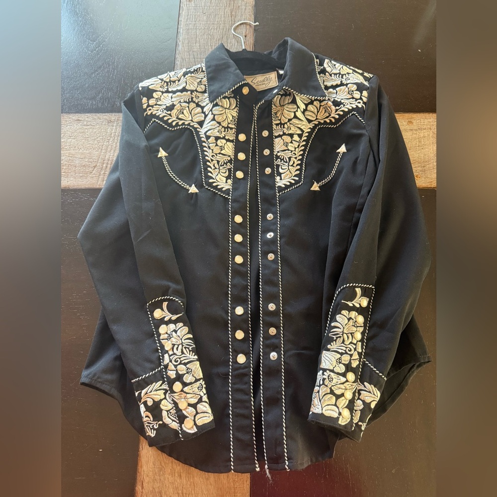 Scully Black Western Blouse with silver  Embroidery